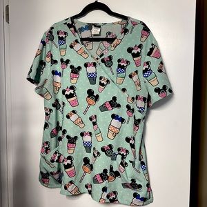 XL Mickey and Minnie Ice Cream Cone scrub top.